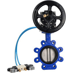 Затвор дисковый поворотный WBV1631E-2W-Fb-H Ду150 Ру16 LUG корпус - чугун QT450, диск - нержавеющая сталь 304, уплотнение - EPDM, с пневмоприводом PA-DA-105-1 и пневмораспределителем 4V320-08 AC220V