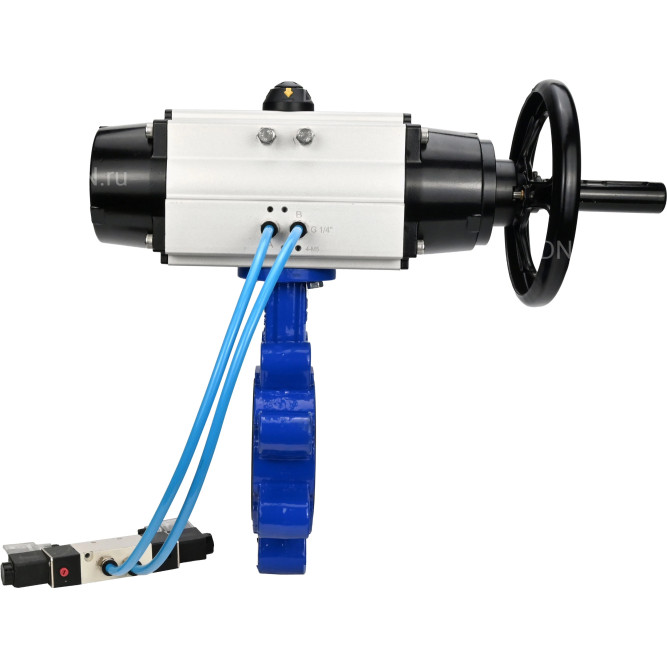 Затвор дисковый поворотный WBV1631E-2W-Fb-H Ду150 Ру16 LUG корпус - чугун QT450, диск - нержавеющая сталь 304, уплотнение - EPDM, с пневмоприводом PA-DA-105-1 и пневмораспределителем 4V320-08 AC220V