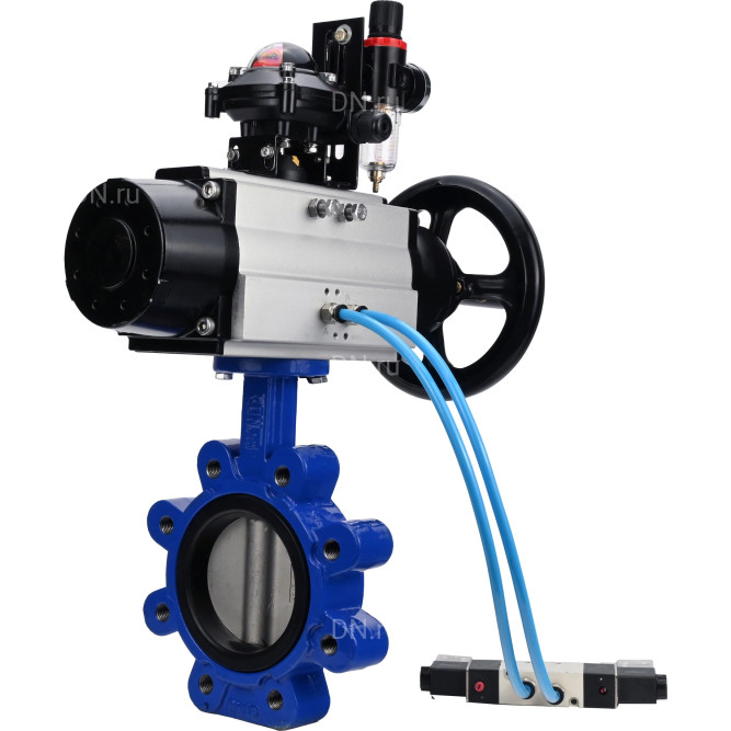 Затвор дисковый поворотный WBV1631E-2W-Fb-H Ду150 Ру16 LUG корпус - чугун QT450, диск - нержавеющая сталь 304, уплотнение - EPDM, с пневмоприводом PA-DA-105-1, пневмораспределителем 4V320-08 AC220V, БКВ APL-210N и БПВ AFC2000