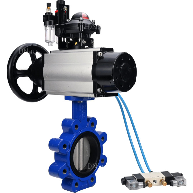 Затвор дисковый поворотный WBV1631E-2W-Fb-H Ду150 Ру16 LUG корпус - чугун QT450, диск - нержавеющая сталь 304, уплотнение - EPDM, с пневмоприводом PA-DA-105-1, пневмораспределителем 4V320-08 AC220V, БКВ APL-210N и БПВ AFC2000