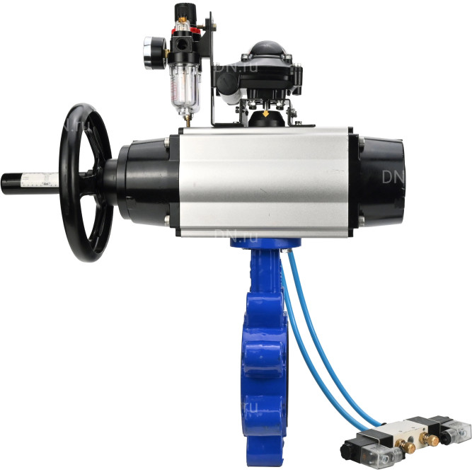 Затвор дисковый поворотный WBV1631E-2W-Fb-H Ду150 Ру16 LUG корпус - чугун QT450, диск - нержавеющая сталь 304, уплотнение - EPDM, с пневмоприводом PA-DA-105-1, пневмораспределителем 4V320-08 AC220V, БКВ APL-210N и БПВ AFC2000