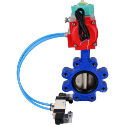 Затвор дисковый поворотный WBV1616E-2W-Fb-H Ду65 Ру16 LUG корпус - чугун QT450, диск - чугун QT450, уплотнение - EPDM, с пневмоприводом PA-DA-065, пневмораспределителем 4V320-10 AC220V и магнитным переключателем ALS200D