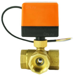 Кран шаровой BV0030NP-SP-3T-T-ED Ду25 Ру16 стандартнопроходной, T-тип, трехходовой, латунь, внутренняя резьба, уплотнение - нитриловый каучук / PTFE, с электроприводом 220В без концевых выключателей