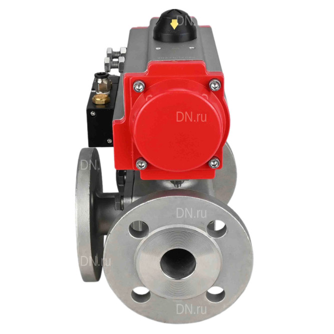 Кран шаровой BV3232P(4pc)-FP-3WL-F Ду40 Ру16 полнопроходной трехходовой, фланцевый, корпус - нержавеющая сталь SS316, с пневмоприводом PA-SA-105 с возвратными пружинами и пневмораспределителем 4M310-08 AC220V