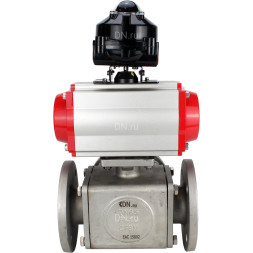 Кран шаровой BV3232P(4pc)-FP-3WL-F Ду80 Ру16 полнопроходной трехходовой, фланцевый, корпус - нержавеющая сталь SS316, с пневмоприводом PA-SA-140 с возвратными пружинами, пневмораспределителем 4M310-08 DC24V и БКВ APL-510N EX