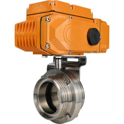 Затвор дисковый поворотный WBV3131E-2W-T-H Ду80 Ру10 резьбовой, корпус - пищевая нержавеющая сталь 304, уплотнение - EPDM, с электроприводом QT-N-005EM-A1-220VAC-У1 c датчиком обратной связи и входным управляющим сигналом 4-20мА HARK