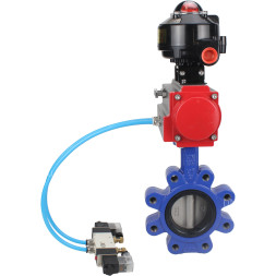 Затвор дисковый поворотный WBV1631E-2W-Fb-H Ду150 Ру16 LUG корпус - чугун QT450, диск - нержавеющая сталь 304, уплотнение - EPDM, с пневмоприводом PA-DA-105, пневмораспределителем 4V320-10 AC220V и БКВ APL-510N EX
