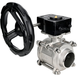 Кран шаровой BV3232P(3pc)-FP-W-ISO-H Ду65 Ру25 полнопроходной двухходовой, нержавеющая сталь SS316, под приварку, уплотнение - PTFE, с ISO фланцем и редуктором HAM RQN-Z
