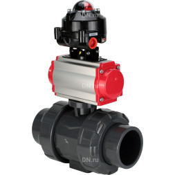 Кран шаровой BV4242E-FP-GRM-ISO Дн65 Ру10 полнопроходной, корпус - НПВХ, шар - НПВХ, уплотнение - EPDM, с пневмоприводом PA-DA-065 и БКВ APL-510N EX