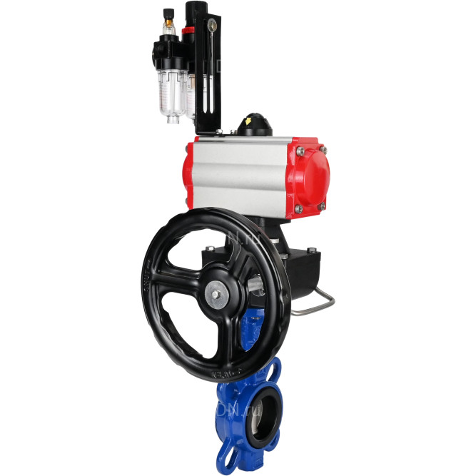Затвор дисковый поворотный WBV1432E-2W-Fb-H Ду40 Ру16, корпус - чугун GGG50, диск - нержавеющая сталь 316L, уплотнение - EPDM, с пневмоприводом PA-DA-052, пневмораспределителем 4M310-08 DC24V, ручным дублером MON1-250-T26-ISO, БПВ AFC2000