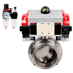 Затвор дисковый поворотный кламповый WBV3131S-2W-C-H Ду15 Ру10 корпус - пищевая нержавеющая сталь 304, уплотнение – Silicon, с пневмоприводом PA-DA-052, пневмораспределителем 4V320-08 AC220V и БПВ AFC2000