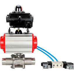 Кран шаровой BV3131P(3pc)-FP-W-ISO-H LONG Ду150 Ру16 полнопроходной, корпус - нержавеющая сталь 304, уплотнение - PTFE, под приварку, с пневмоприводом PA-DA-140, пневмораспределителем 4V320-10 AC220V и БКВ APL-410N EX