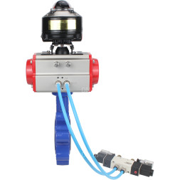 Затвор дисковый поворотный WBV1631N-2W-Fb-H Ду50 Ру16 LUG корпус - чугун QT450, диск - нержавеющая сталь 304, уплотнение - NBR, с пневмоприводом PA-DA-065, пневмораспределителем 4V320-10 AC220V и БКВ APL-510N EX