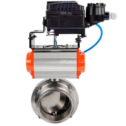 Затвор дисковый поворотный кламповый WBV3131S-2W-C-H Ду80 Ру10 корпус - пищевая нержавеющая сталь 304, уплотнение – Silicon, с пневмоприводом PA-DA-065 и позиционером YT-1000RSN без обратной связи