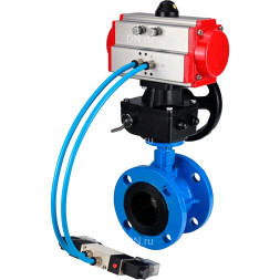 Затвор дисковый поворотный WBV1313E-2W-F-H Ду200 Ру16, корпус - чугун GGG40, диск - чугун GGG40, уплотнение - EPDM, с пневмоприводом PA-DA-140, пневмораспределителем 4M320-10 AC220V и ручным дублером MON2-450-T28-ISO