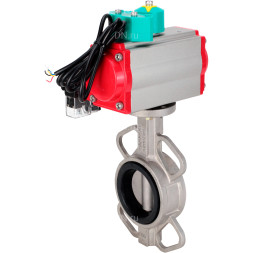 Затвор дисковый поворотный WBV3131N-2W-Fb-H Ду80 Ру16 корпус - нержавеющая сталь 304, диск - нержавеющая сталь 304, уплотнение - NBR, с пневмоприводом PA-DA-083, пневмораспределителем 4M310-08 AC220V и магнитным переключателем ALS200D