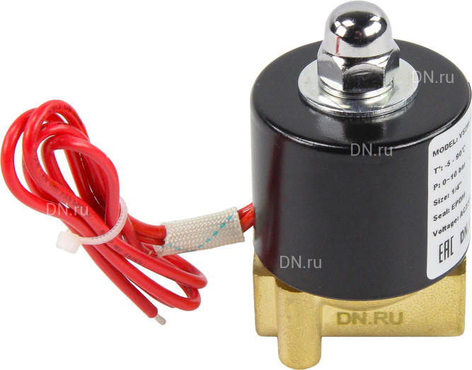 Клапан электромагнитный VS100-NT-NC-24VAC 1/4″ Ду8 Ру10 прямого действия двухходовой, корпус - латунь, присоединение - внутренняя резьба, уплотнение - NBR, нормально-закрытый, катушка - 24 В AC