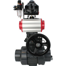 Кран шаровой BV4242E-FP-GRM-ISO Дн80 Ру10 полнопроходной, корпус - НПВХ, шар - НПВХ, уплотнение - EPDM, с пневмоприводом PA-DA-065, пневмораспределителем 4V320-10 AC220V, ручным дублером MON1-250-T26-ISO, БКВ APL-510N EX и БПВ AFC2000