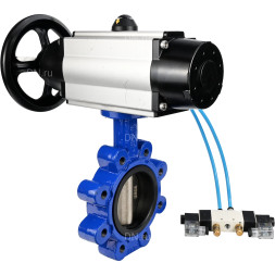 Затвор дисковый поворотный WBV1616E-2W-Fb-H Ду150 Ру16 LUG корпус - чугун QT450, диск - чугун QT450, уплотнение - EPDM, с пневмоприводом PA-DA-105-1 и пневмораспределителем 4V320-08 AC220V
