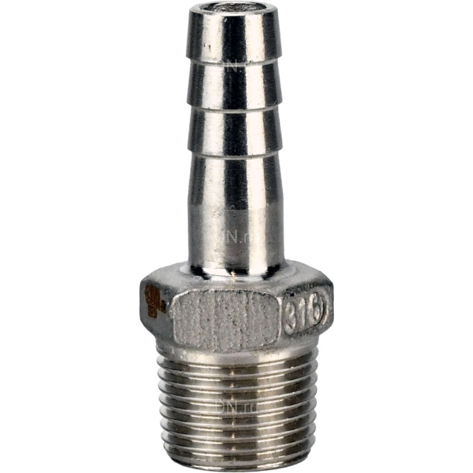 Штуцер елочка BF32-T-1/2-13 1/2″х13мм Ду15 Ру16 шланговый, корпус - нержавеющая сталь AISI 316 (CF8M), присоединение - наружная резьба/штуцер