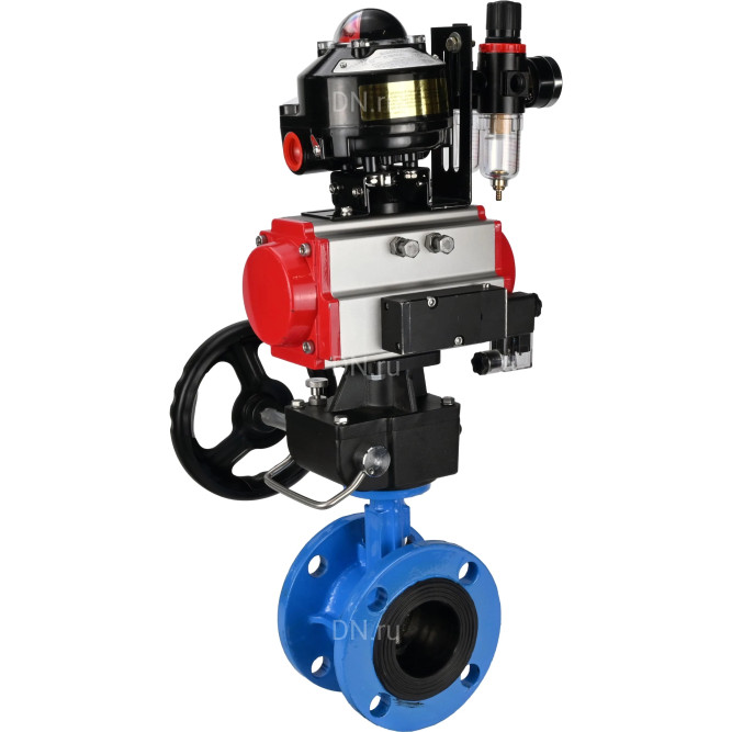 Затвор дисковый поворотный WBV1313E-2W-F-H Ду50 Ру16 фланцевый, корпус - чугун GGG40, диск - чугун GGG40, EPDM, с пневмоприводом PA-DA-105, пневмораспределителем 4M310-08 AC220V, БКВ APL-510N EX, ручным дублером MON1-250-T26-ISO и БПВ AFC2000