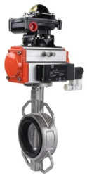 Затвор дисковый поворотный WBV3232N-2W-Fb-H Ду200 Ру16, корпус - нержавеющая сталь 316L, диск - нержавеющая сталь 316L, уплотнение - NBR, с пневмоприводом PA-DA-130, пневмораспределителем 4M320-08 AC220V, БКВ APL-210N