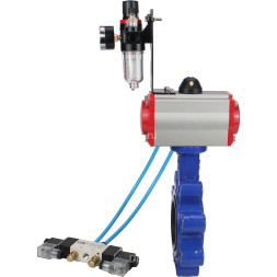 Затвор дисковый поворотный WBV1616E-2W-Fb-H Ду125 Ру16 LUG корпус - чугун QT450, диск - чугун QT450, уплотнение - EPDM, с пневмоприводом PA-SA-140, пневмораспределителем 4V320-10 AC220V и БПВ AFC2000