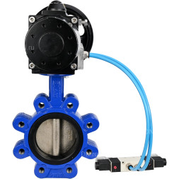 Затвор дисковый поворотный WBV1616N-2W-Fb-H Ду125 Ру16 LUG корпус - чугун QT450, диск - чугун QT450, уплотнение - NBR, с пневмоприводом PA-DA-105-1 и пневмораспределителем 4V320-10 AC220V