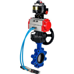 Затвор дисковый поворотный WBV1631N-2W-Fb-H Ду50 Ру16 LUG, корпус - чугун, диск - нержавеющая сталь 304, уплотнение - NBR, с пневмоприводом PA-DA-065, пневмораспределителем 4M320-10 AC220V, ручным дублером MON1-250-T26-ISO и БКВ APL-510N EX