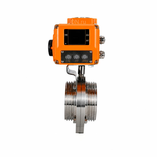 Затвор дисковый поворотный WBV3131E-2W-T-H Ду25 Ру10 резьбовой, корпус - пищевая нержавеющая сталь 304, уплотнение - EPDM, с электроприводом QT-N-005EM-B1-220VAC-У1 c датчиком обратной связи и входным управляющим сигналом 0-10В HARK
