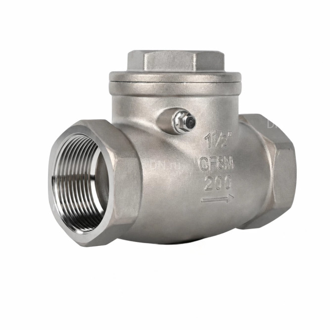 Клапан обратный VCT3131-T 1 1/2 Ду40 Ру16 ZGY резьбовой, поворотный, корпус - нержавеющая сталь CF8/AISI 304, диск - нержавеющая сталь CF8/AISI 304, уплотнение - PTFE
