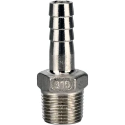 Штуцер елочка BF32-T-1/2-20 1/2″х20мм Ду15 Ру16 шланговый, корпус - нержавеющая сталь AISI 316 (CF8M), присоединение - наружная резьба/штуцер