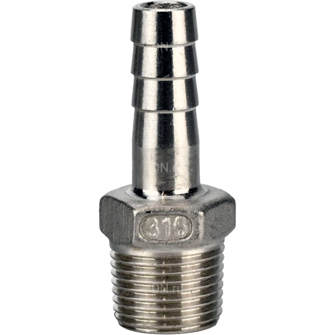 Штуцер елочка BF32-T-1/2-20 1/2″х20мм Ду15 Ру16 шланговый, корпус - нержавеющая сталь AISI 316 (CF8M), присоединение - наружная резьба/штуцер