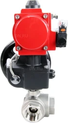 Кран шаровой BV3232P(4pc)-SP-3WL-T-ISO-H Ду40 Ру63 стандартнопроходной трехходовой L-тип, нерж. сталь SS316, внутренняя резьба, уплотнение - PTFE, пн.приводом PA-DA-065, пн.распределителем 4M310-08 AC220V и ручным дублером MON1-250-T26-ISO
