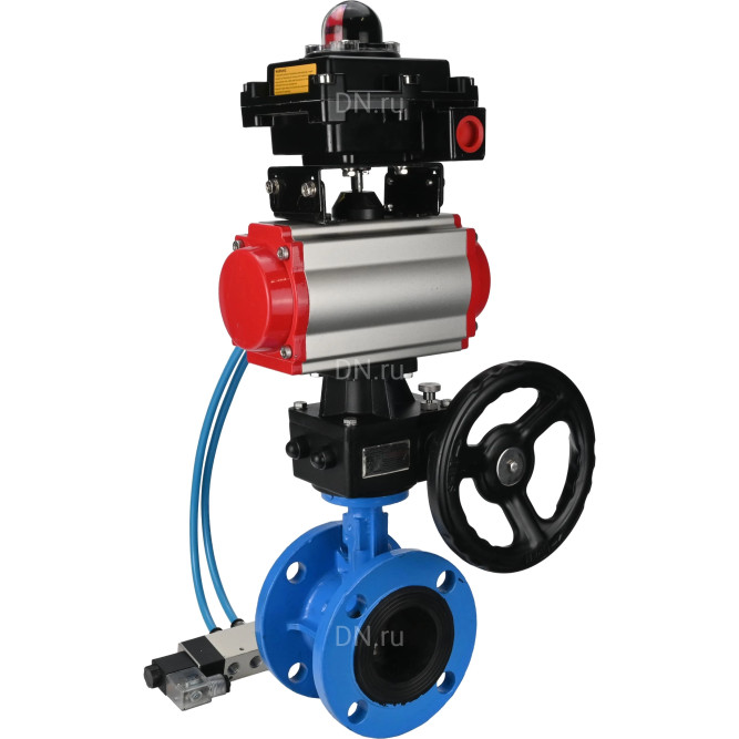 Затвор дисковый поворотный WBV1313E-2W-F-H Ду50 Ру16 фланцевый, корпус - чугун GGG40, диск - чугун GGG40, EPDM, с пневмоприводом PA-DA-105, пневмораспределителем 4V320-08 AC220V, БКВ APL-410N EX и ручным дублером MON1-250-T26-ISO