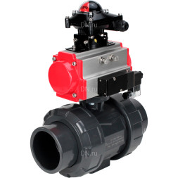 Кран шаровой BV4242E-FP-GRM-ISO Дн65 Ру10 полнопроходной, корпус - НПВХ, шар - НПВХ, уплотнение - EPDM, с пневмоприводом PA-DA-065, пневмораспределителем 4M310-08 AC220V и БКВ APL-210N