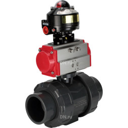 Кран шаровой BV4242E-FP-GRM-ISO Дн25 Ру10 полнопроходной, корпус - НПВХ, шар - НПВХ, уплотнение - EPDM, с пневмоприводом PA-SA-052 и БКВ APL-510N EX