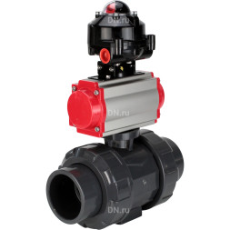 Кран шаровой BV4242E-FP-GRM-ISO Дн25 Ру10 полнопроходной, корпус - НПВХ, шар - НПВХ, уплотнение - EPDM, с пневмоприводом PA-SA-052 и БКВ APL-510N EX