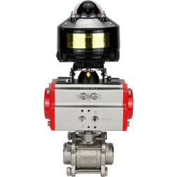 Кран шаровой BV3232P(3pc)-FP-W-ISO-H Ду50 Ру40 полнопроходной двухходовой, нержавеющая сталь SS316, под приварку, уплотнение - PTFE, с пневмоприводом PA-SA-105 и БКВ APL-510N-EX