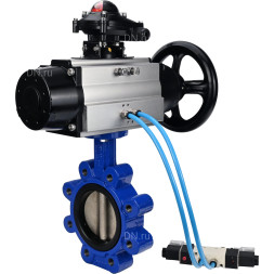 Затвор дисковый поворотный WBV1616E-2W-Fb-H Ду125 Ру16 LUG корпус - чугун QT450, диск - чугун QT450, уплотнение - EPDM, с пневмоприводом PA-DA-105-1, пневмораспределителем 4V320-10 AC220V и БКВ APL-210N