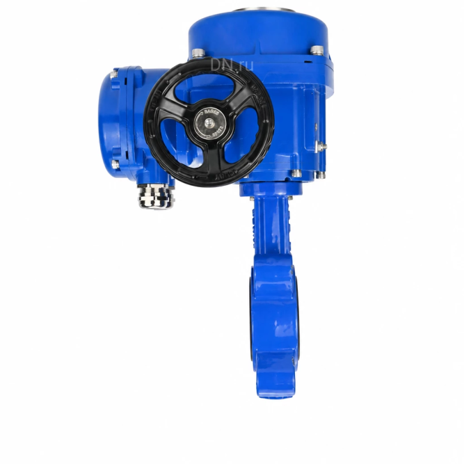 Затвор дисковый поворотный WBV1631N-2W-Fb-H Ду65 Ру16 LUG межфланцевый, корпус - чугун QT450, диск - нержавеющая сталь AISI 304, уплотнение - NBR, с электроприводом QT-N-005M-O2-380VAC-У1 с моментной муфтой и штурвалом