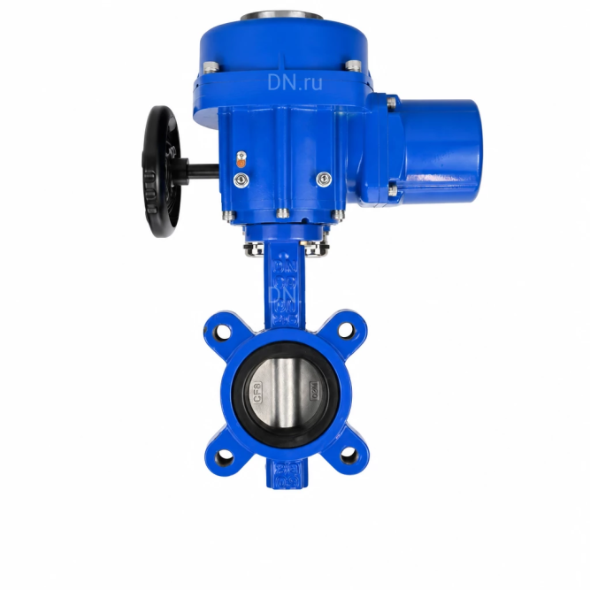 Затвор дисковый поворотный WBV1631N-2W-Fb-H Ду65 Ру16 LUG межфланцевый, корпус - чугун QT450, диск - нержавеющая сталь AISI 304, уплотнение - NBR, с электроприводом QT-N-005M-O2-380VAC-У1 с моментной муфтой и штурвалом