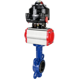 Затвор дисковый поворотный WBV1432E-2W-Fb-H Ду150 Ру16, корпус - чугун GGG50, диск - нержавеющая сталь 316L, уплотнение - EPDM, с пневмоприводом PA-DA-105 двойного действия, пневмораспределителем 4M310-08 AC220V, БКВ APL-510N-EX