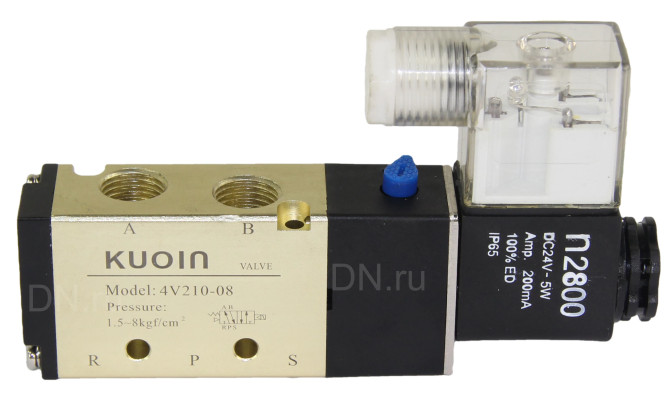 Пневмораспределитель 4V210-08 DC24V 1/4″ моностабильный, пятиканальный, для шиберных задвижек с пневмоцилиндром