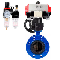 Затвор дисковый поворотный WBV1313E-2W-F-H Ду125 Ру16, корпус - чугун GGG40, диск - чугун GGG40, уплотнение - EPDM, с пневмоприводом PA-DA-130, пневмораспределителем 4M320-10 AC220V, ручным дублером MON1-250-T26-ISO и БПВ AFC2000