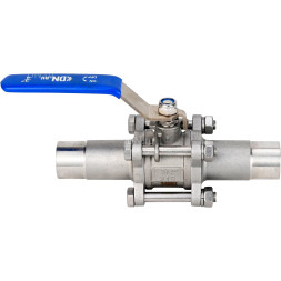 Кран шаровой BV3232P(3pc)-FP-W-H LONG Ду100 Ру16 полнопроходной, трехсоставной, корпус - нержавеющая сталь SS316, уплотнение - PTFE, под приварку, с рукояткой