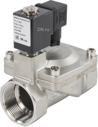 Клапан электромагнитный VS431-NT-NC-220VAC 1 1/2″ Ду40 Ру16, соленоидный двухходовой, корпус - нержавеющая сталь 304, уплотнение - NBR, резьбовой, нормально-закрытый, пилотный, катушка - 220В