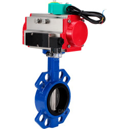 Затвор дисковый поворотный WBV1432E-2W-Fb-H Ду100 Ру16 корпус - чугун GGG50, диск - нержавеющая сталь 316L, уплотнение - EPDM, с пневмоприводом PA-DA-083, пневмораспределителем 4M310-08 AC220V и магнитным переключателем ALS200D