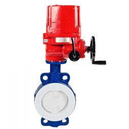 Затвор дисковый поворотный WBV3434Pf-2W-Fb-R Ду200 Ру16, корпус - углеродистая сталь WCB, диск - углеродистая сталь WCB, футерованный PTFE, уплотнение - PTFE, с электроприводом QT-EX-020EM-O2-220VAC-У1