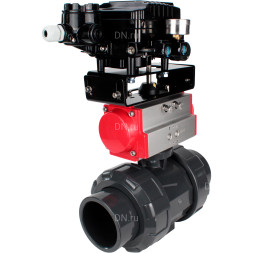 Кран шаровой BV4242E-FP-GRM-ISO Дн32 Ру10 полнопроходной, корпус - НПВХ, шар - НПВХ, уплотнение - EPDM, с пневмоприводом PA-DA-052 и пневмопозиционером YT-1000RSN без обратной связи
